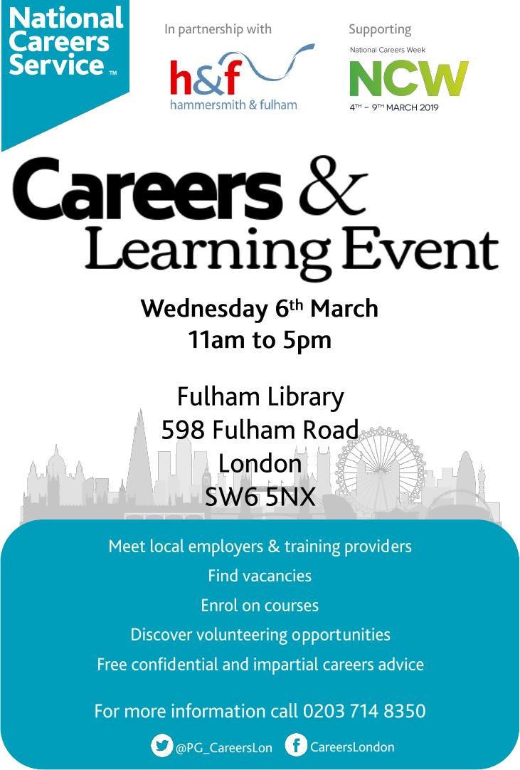 Job Fair Careers and Learning Event 6 March 2019 Fulham Library brochure