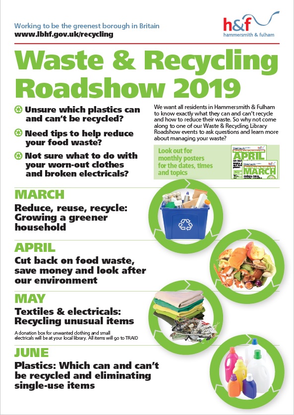 recycling roadshow 2019 poster for march april may and june events